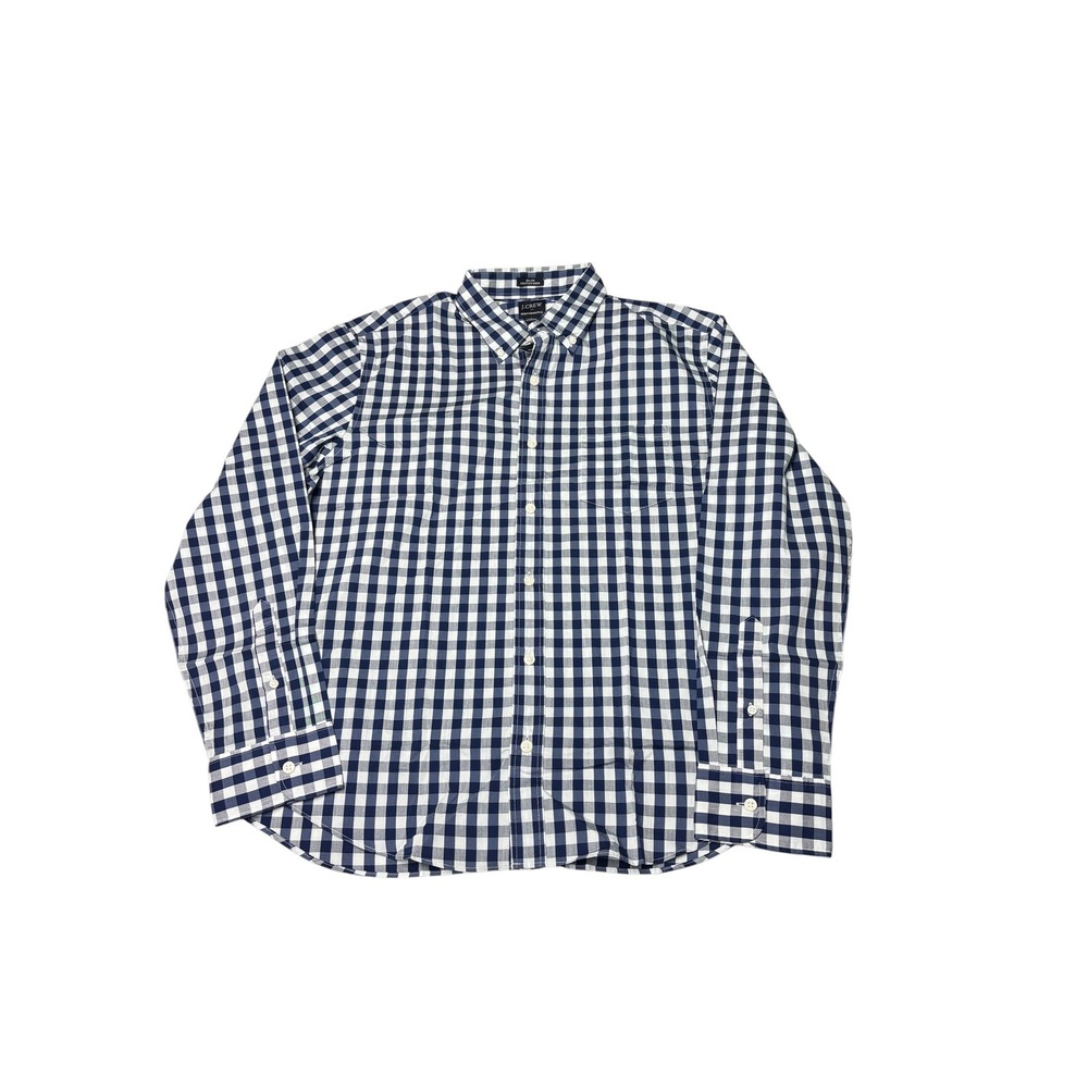 NWT J.Crew Mens Slim Untucked Performance Washed Shirt L Gingham Navy BE151